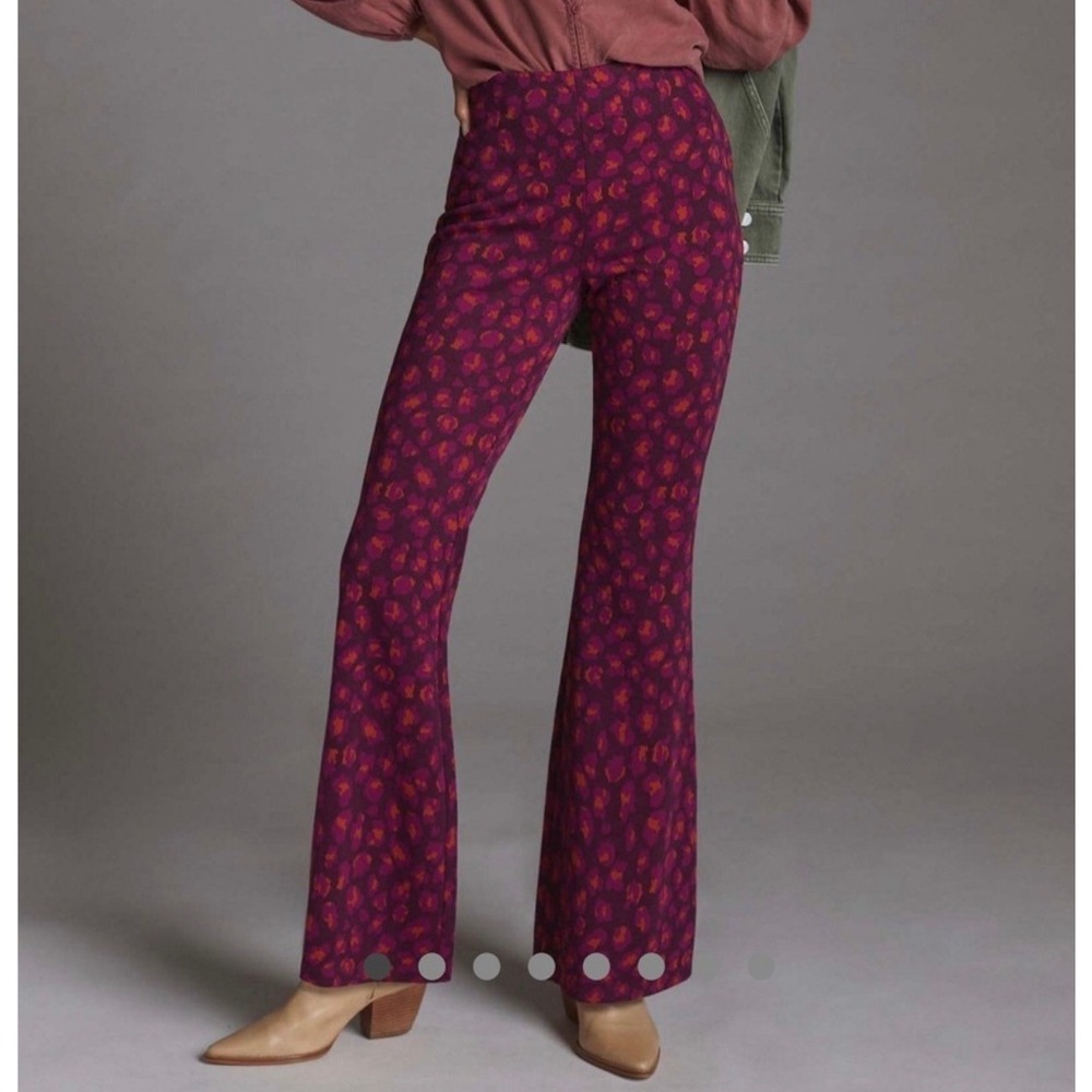 Maeve Anthropologie The Margot Pink Navy Cherry Print Kick Flare Pants Medium